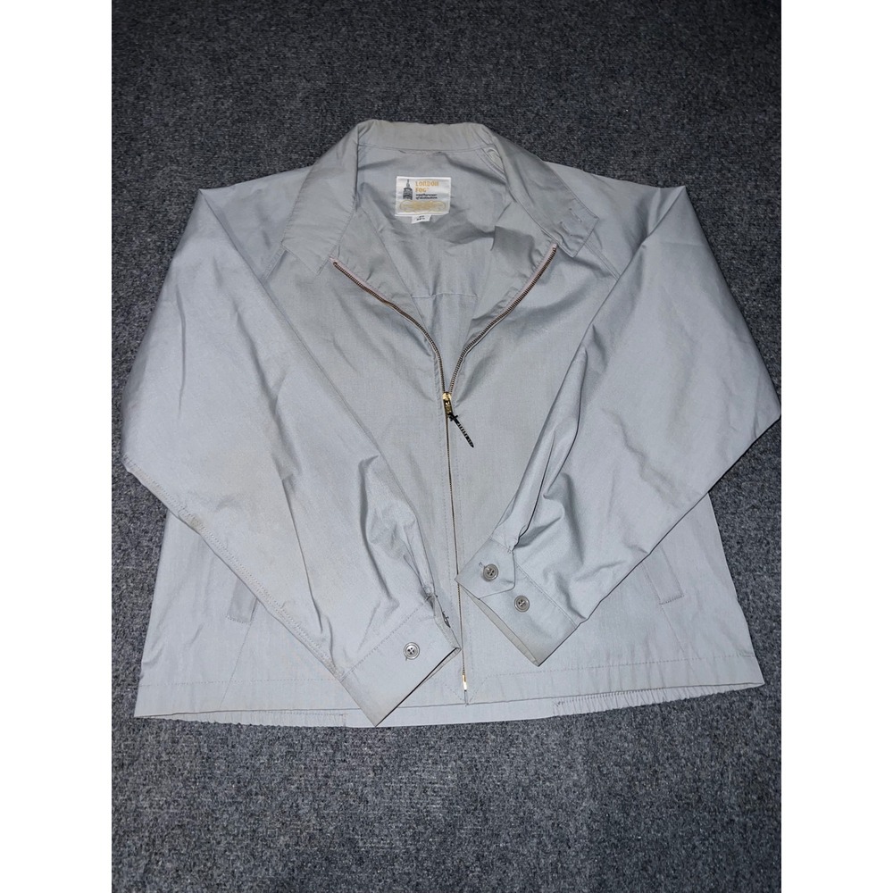 London Fog Mens 44 Regular Gray Zip Up Harrington Jacket Vintage Cotton Blend